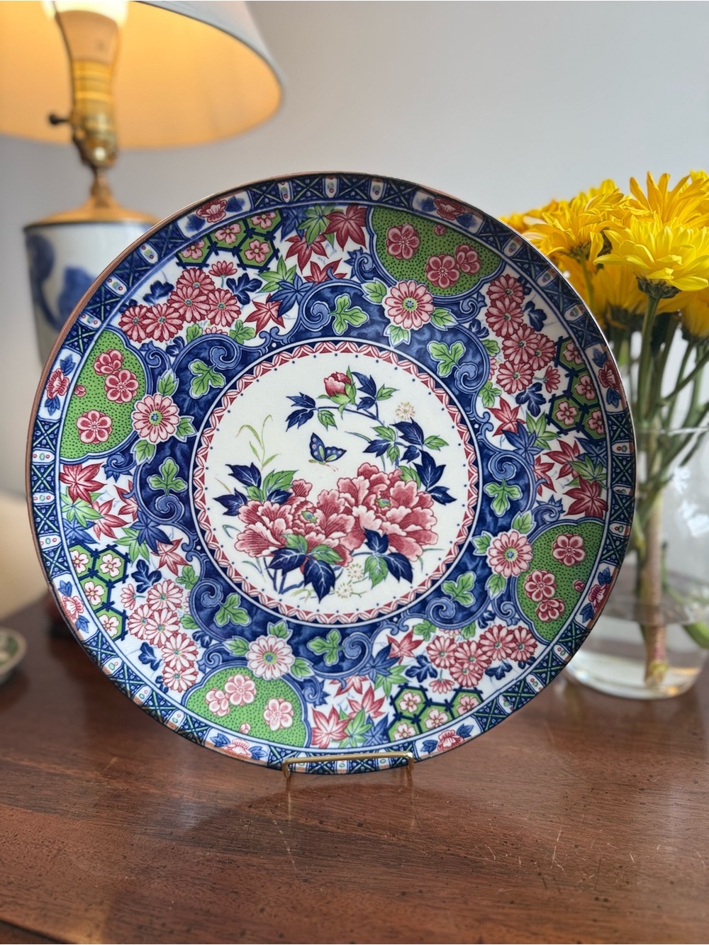 Floral Decorative Charger Plate in Blue, Pink & Green